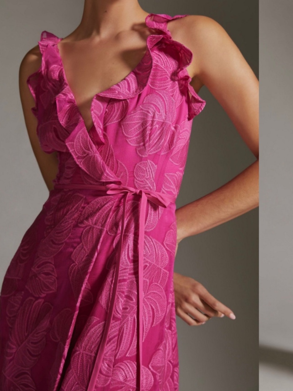 Anthropology Wrap Pink Floral Maxi Dress